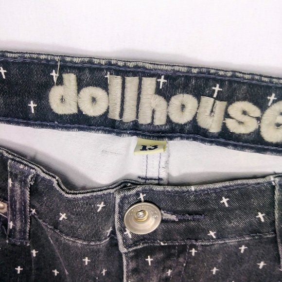 Dollhouse Denim - DOLLHOUSE black skinny jeans white cross print